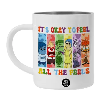 Inside Out It's Okay To Feel All The Feels , Λευκή Ανοξείδωτη Μεταλλική Κούπα 450ml - Διπλού Τοιχώματος 