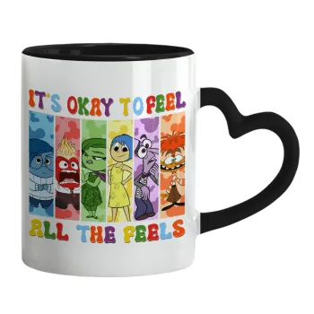 Inside Out It's Okay To Feel All The Feels , Κούπα καρδιά χερούλι μαύρη, κεραμική, 330ml