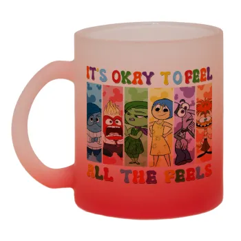 Inside Out It's Okay To Feel All The Feels , Κούπα γυάλινη δίχρωμη με βάση το κόκκινο ματ, 330ml