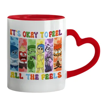 Inside Out It's Okay To Feel All The Feels , Mug heart red handle, ceramic, 330ml