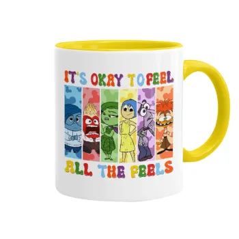 Inside Out It's Okay To Feel All The Feels , Κούπα χρωματιστή κίτρινη, κεραμική, 330ml