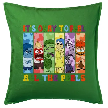 Inside Out It's Okay To Feel All The Feels , Μαξιλάρι καναπέ Πράσινο 100% βαμβάκι, περιέχεται το γέμισμα (50x50cm)