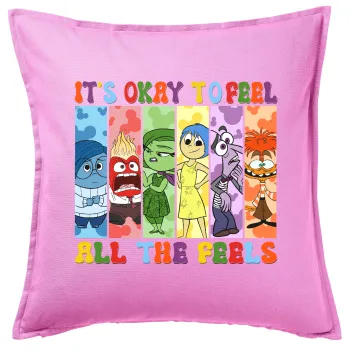 Inside Out It's Okay To Feel All The Feels , Sofa cushion Pink 50x50cm includes filling