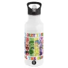 White water bottle with straw, stainless steel 600ml