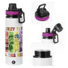 Metallic water bottle with safety lid, 850ml aluminum