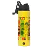 Metallic water bottle with safety lid, 850ml aluminum
