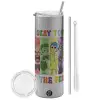 Tumbler stainless steel Silver 600ml, with metal straw & cleaning brush