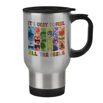 Inside Out It's Okay To Feel All The Feels , Stainless steel travel mug with lid, double wall 450ml