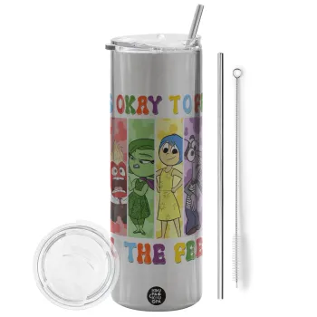 Inside Out It's Okay To Feel All The Feels , Tumbler stainless steel Silver 600ml, with metal straw & cleaning brush