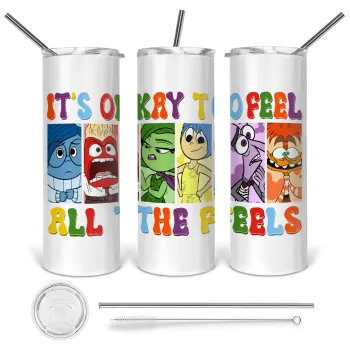 Inside Out It's Okay To Feel All The Feels , Tumbler stainless steel 600ml, with metal straw & cleaning brush