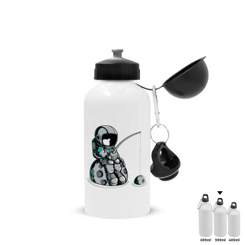 Little astronaut fishing, Metal water bottle, White, aluminum 500ml