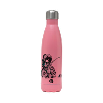 Αστροναύτης ψαρεύει στο διάστημα, Μεταλλικό παγούρι θερμός Ροζ Ματ (Stainless steel), διπλού τοιχώματος, 500ml