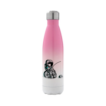 Little astronaut fishing, Metal mug thermos Pink/White (Stainless steel), double wall, 500ml