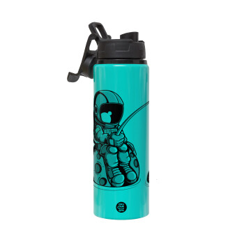 Little astronaut fishing, Metallic water bottle with safety lid, 850ml aluminum