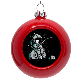 Little astronaut fishing, Red Christmas tree ornament bauble 8cm
