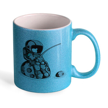 Little astronaut fishing, Κούπα Σιέλ Glitter που γυαλίζει, κεραμική, 330ml