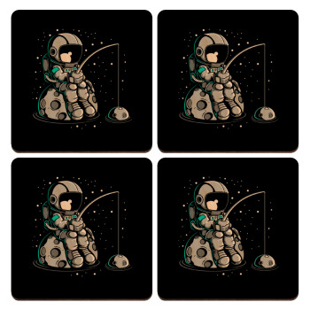 Αστροναύτης ψαρεύει στο διάστημα, ΣΕΤ x4 Σουβέρ ξύλινα τετράγωνα plywood (9cm)