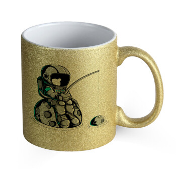 Αστροναύτης ψαρεύει στο διάστημα, Κούπα Χρυσή Glitter που γυαλίζει, κεραμική, 330ml