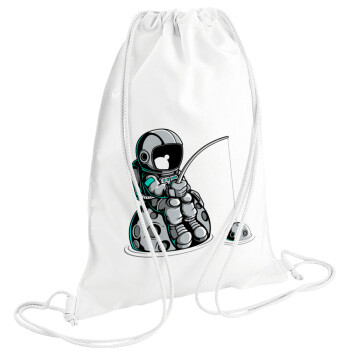 Little astronaut fishing, Τσάντα πλάτης πουγκί GYMBAG λευκή (28x40cm)