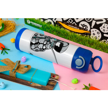Little astronaut fishing, Easter candle, Childrens hot water bottle, stainless steel, with safety straw, BLUE (500ml)