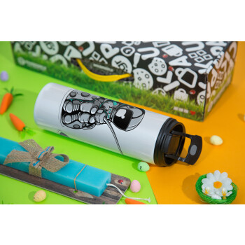 Αστροναύτης ψαρεύει στο διάστημα, Πασχαλινή Λαμπάδα με Travel Tumbler θερμό με διπλό καπάκι (600ml, BPA free) & κερί αρωματικό πλακέ (30cm) (ΤΙΡΚΟΥΑΖ)