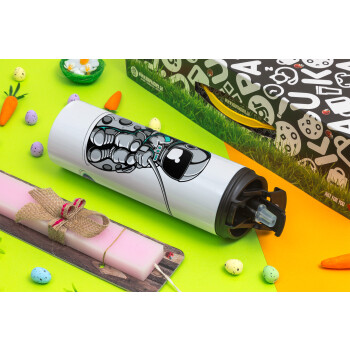 Little astronaut fishing, Easter candle,Travel Tumbler 2 Lids, with metal straw & cleaning brush & aromatic flat candle (30cm) (PINK)