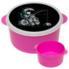 Αστροναύτης ψαρεύει στο διάστημα, ΡΟΖ παιδικό δοχείο φαγητού (lunchbox) πλαστικό (BPA-FREE) Lunch Βox M16 x Π16 x Υ8cm