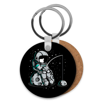 Αστροναύτης ψαρεύει στο διάστημα, Μπρελόκ Ξύλινο στρογγυλό MDF Φ5cm