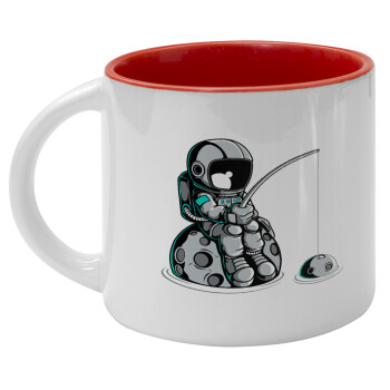 Little astronaut fishing, Κούπα κεραμική 400ml Λευκή/Κόκκινη