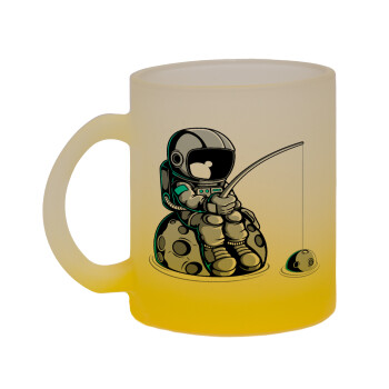 Αστροναύτης ψαρεύει στο διάστημα, Κούπα γυάλινη δίχρωμη με βάση το κίτρινο ματ, 330ml