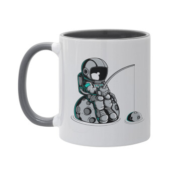 Little astronaut fishing, Mug colored grey, ceramic, 330ml
