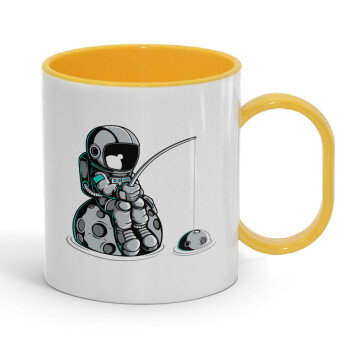 Αστροναύτης ψαρεύει στο διάστημα, Κούπα (πλαστική) (BPA-FREE) Polymer Κίτρινη για παιδιά, 330ml