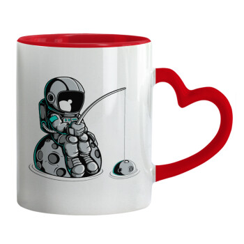Little astronaut fishing, Mug heart red handle, ceramic, 330ml