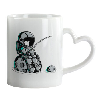 Little astronaut fishing, Mug heart handle, ceramic, 330ml
