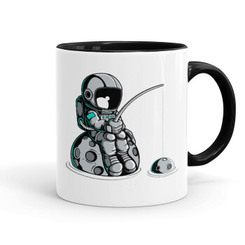 Little astronaut fishing, Mug colored black, ceramic, 330ml