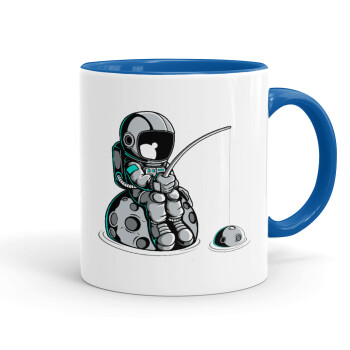 Little astronaut fishing, Mug colored blue, ceramic, 330ml
