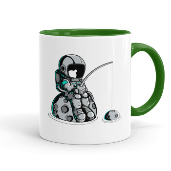 Αστροναύτης ψαρεύει στο διάστημα, Κούπα χρωματιστή πράσινη, κεραμική, 330ml