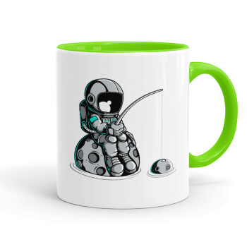 Little astronaut fishing, Mug colored light green, ceramic, 330ml