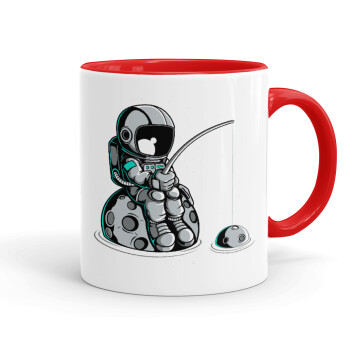 Little astronaut fishing, Mug colored red, ceramic, 330ml