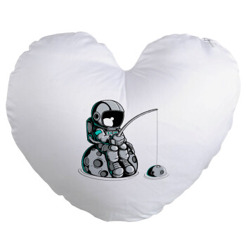 Αστροναύτης ψαρεύει στο διάστημα, Μαξιλάρι καναπέ καρδιά 40x40cm περιέχεται το  γέμισμα