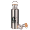 Stainless steel Silver with wooden lid (bamboo), double wall, 750ml