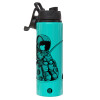 Metallic water bottle with safety lid, 850ml aluminum