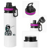 Metallic water bottle with safety lid, 850ml aluminum