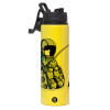 Metallic water bottle with safety lid, 850ml aluminum