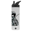 Metallic thermos bottle with straw & handle, stainless steel (Stainless steel 304), double-walled, 600ml.