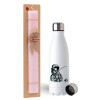 Easter Set, metallic stainless steel water bottle (750ml) & scented flat Easter candle (30cm) (PINK)