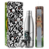 Easter Set, metallic stainless thermos flask (500ml) & scented flat Easter candle (30cm) (GRAY)