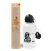 Easter Set, metallic aluminum water bottle (500ml) & aromatic flat Easter candle (30cm) (GRAY)