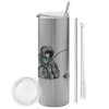 Tumbler stainless steel Silver 600ml, with metal straw & cleaning brush