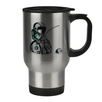 Little astronaut fishing, Stainless steel travel mug with lid, double wall 450ml